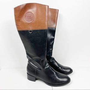 Etienne Aigner Brown Black Faux Leather Knee High Boots Size 10 Women’s